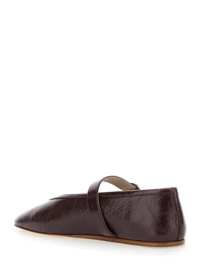 Le Monde Beryl Dark Purple Leather Ballet Flats In Brown