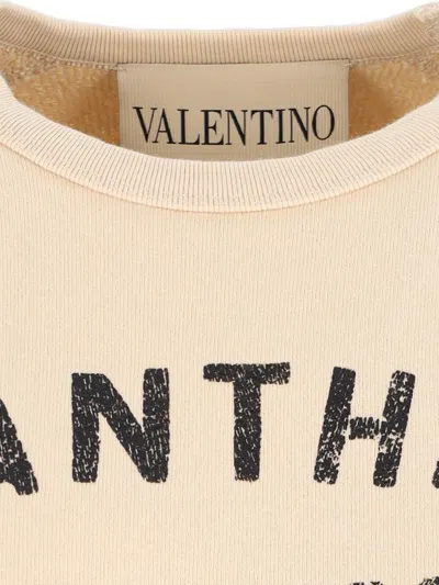 Valentino Graphic Print Cotton Sweatshirt With Raglan Sleeves In Neutral