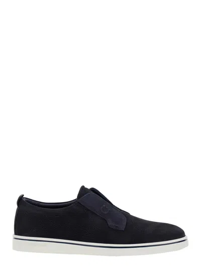 Ferragamo Navy Blue Laceless Sneakers In Blue