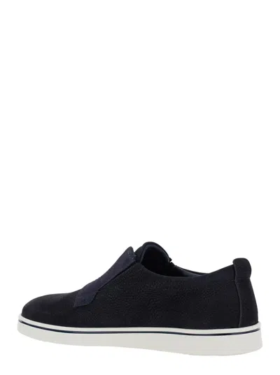 Ferragamo Navy Blue Laceless Sneakers In Blue