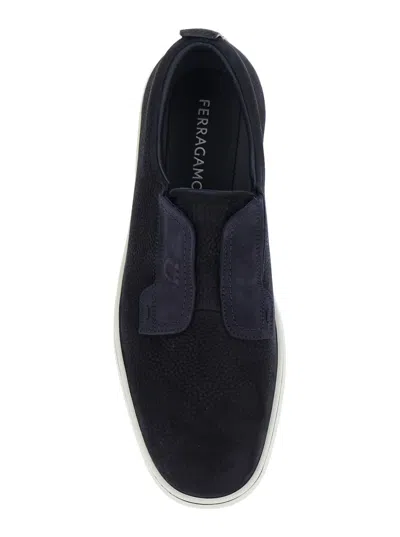Ferragamo Navy Blue Laceless Sneakers In Blue