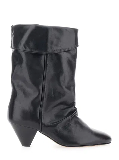 Isabel Marant Dalby Black Ankle Boots With Cone Heel And Gathered Details In Leather Woman