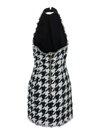 Balmain Cropped Button-embellished Gingham Knitted Top In Black