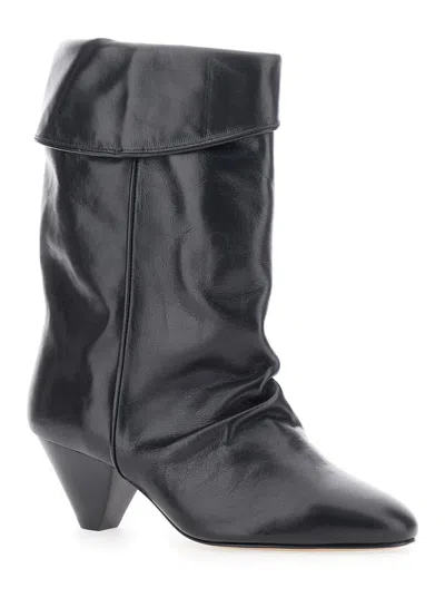 Isabel Marant Dalby Black Ankle Boots With Cone Heel And Gathered Details In Leather Woman