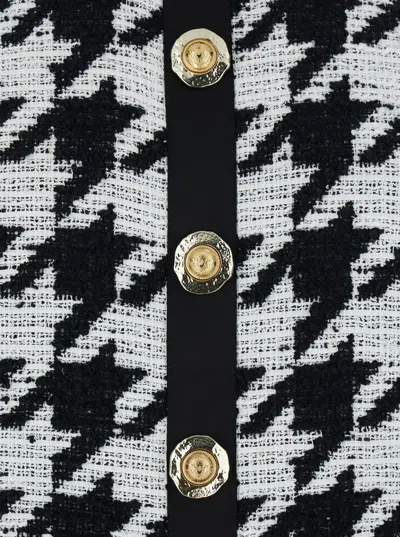 Balmain Cropped Button-embellished Gingham Knitted Top In Black
