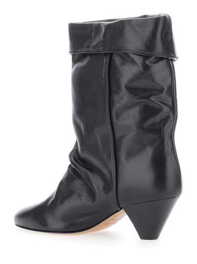 Isabel Marant Dalby Black Ankle Boots With Cone Heel And Gathered Details In Leather Woman