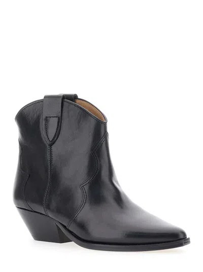 Isabel Marant Dewina Black Slip-on Ankle Boots With Low Block Heel In Leather Woman In Black
