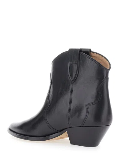 Isabel Marant Dewina Black Slip-on Ankle Boots With Low Block Heel In Leather Woman In Black