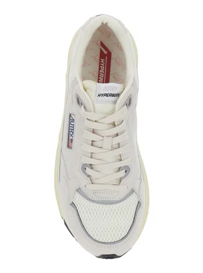 Autry White And Silver Leather Hyperway Sneakers In White
