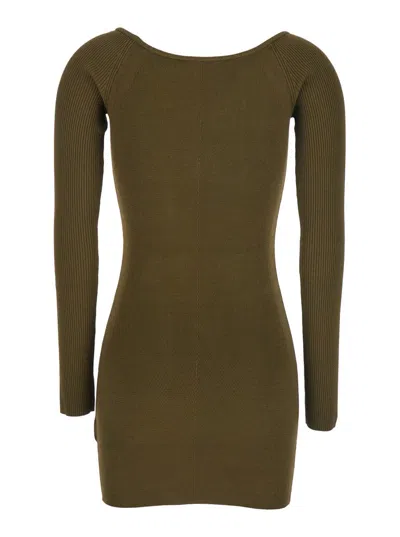Diesel Women Green Ribbed Viscose M-vera Minidress In Brown