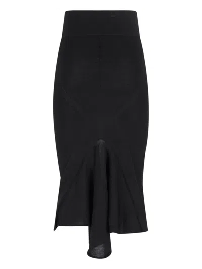 Rick Owens Asymmetrical Midi Skirt In Wool In Black