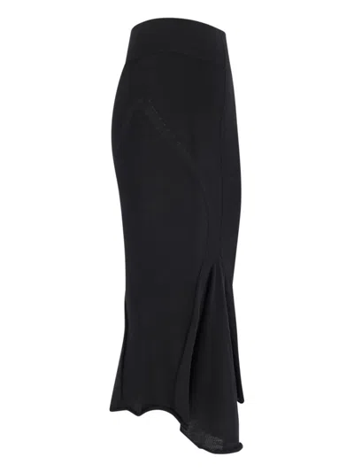 Rick Owens Asymmetrical Midi Skirt In Wool In Black