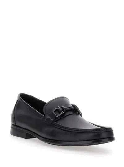 Ferragamo Alain Gancini Calf Leather Loafers In Black