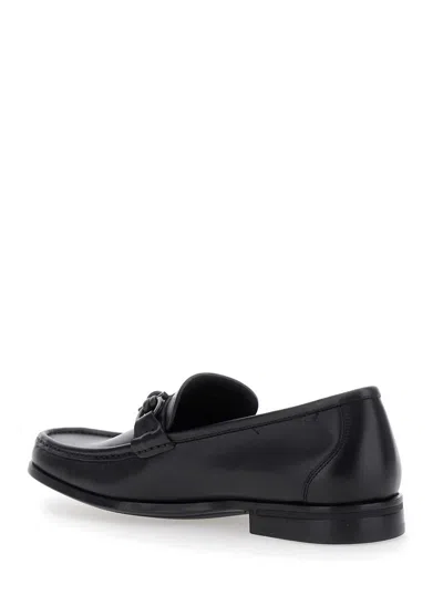 Ferragamo Alain Gancini Calf Leather Loafers In Black