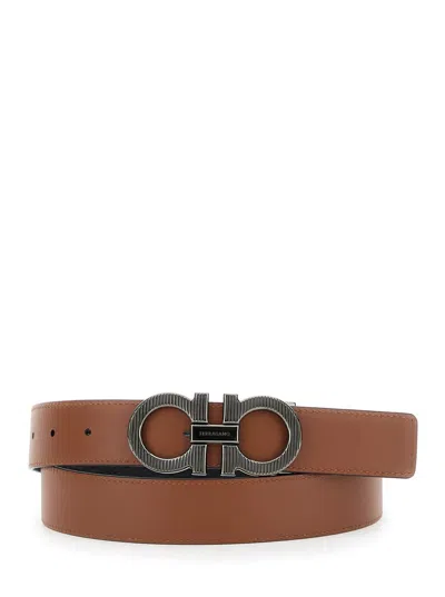 Ferragamo Black Reversible Buckle Belt In Black