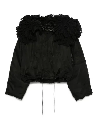 Stella Mccartney Shaggy Knit Quilted Shell Coat In Black