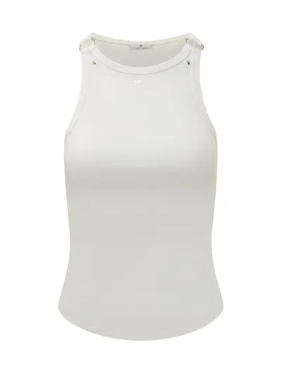 Courrèges 90s Buckle Tank Top With Metal Hardware In White