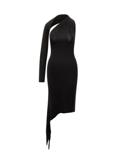Courrèges Asymmetric One Shoulder Dress With Side Slit In Black