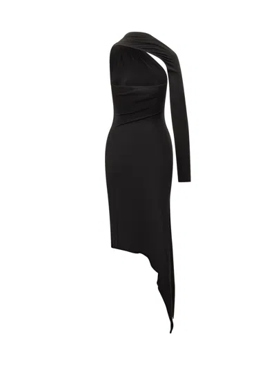 Courrèges Asymmetric One Shoulder Dress With Side Slit In Black