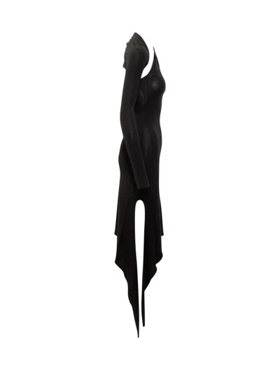 Courrèges Asymmetric One Shoulder Dress With Side Slit In Black