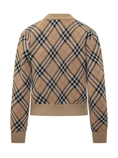 Burberry Cropped Check Knit Sweater With Ribbed Details In Multi