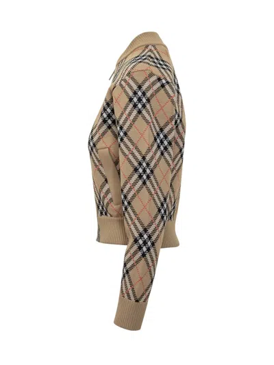 Burberry Cropped Check Knit Sweater With Ribbed Details In Multi
