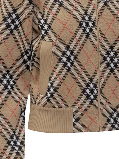 Burberry Cropped Check Knit Sweater With Ribbed Details In Multi