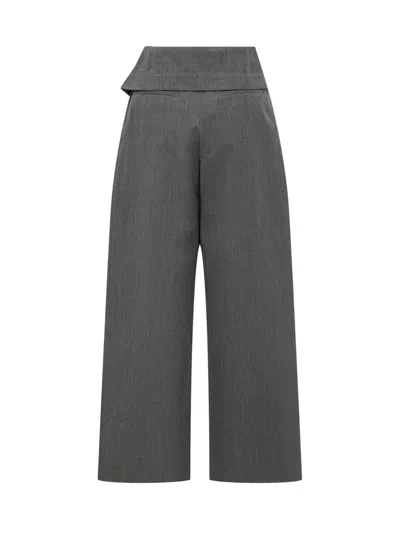 Jw Anderson J. W. Anderson Fold-over Design Grey Wool Trousers In Black