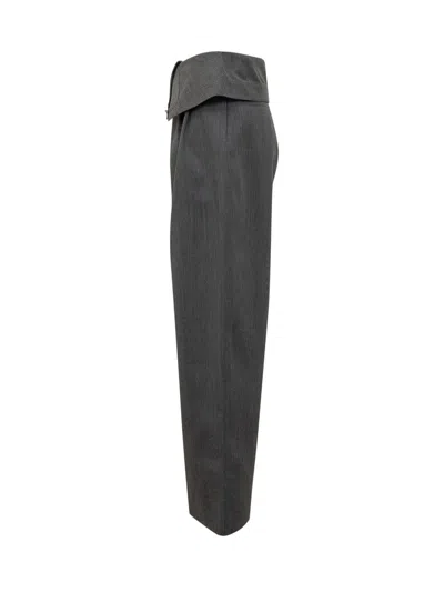 Jw Anderson J. W. Anderson Fold-over Design Grey Wool Trousers In Black