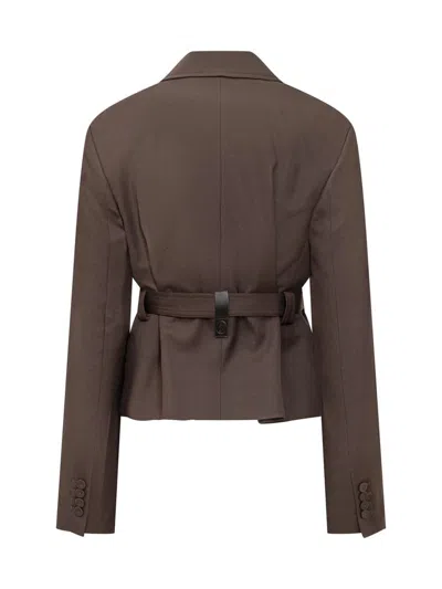 Jw Anderson Mens Dark Brown Cropped Notch-lapels Woven Jacket In Brown