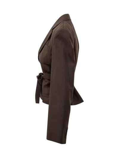 Jw Anderson Mens Dark Brown Cropped Notch-lapels Woven Jacket In Brown