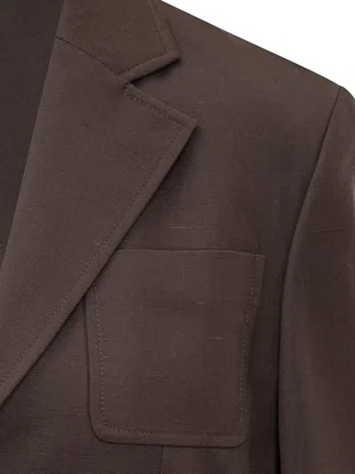 Jw Anderson Mens Dark Brown Cropped Notch-lapels Woven Jacket In Brown