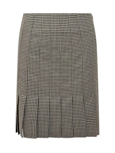 Ferragamo Pleated Gingham Mini Skirt In Brown
