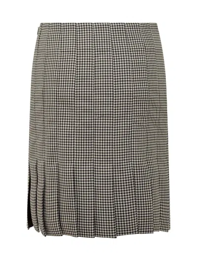 Ferragamo Pleated Gingham Mini Skirt In Brown