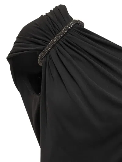 Tom Ford Mini Dress One Shoulder Crystal Brooch In Black
