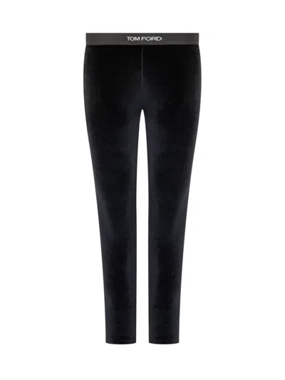 Tom Ford Stretch Lustrous Velour Signature Leggings Trousers Black