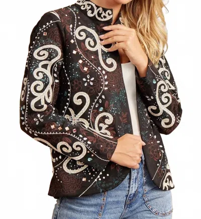Savanna Jane Rodeo Queen Suede Jacket In Black/tan In Multi