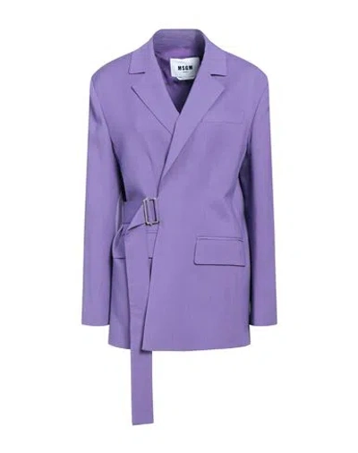 Msgm Woman Blazer Purple Size 8 Viscose, Virgin Wool, Elastane In Purple