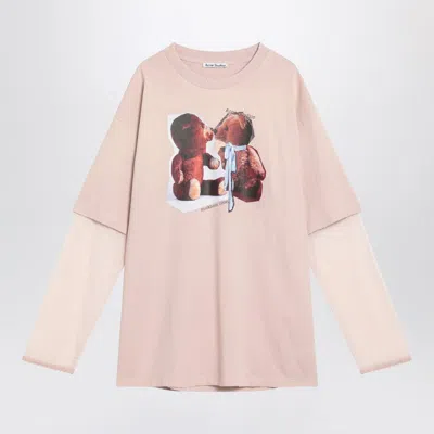 Acne Studios Pink Violet Layered T-shirt With Print In Pink
