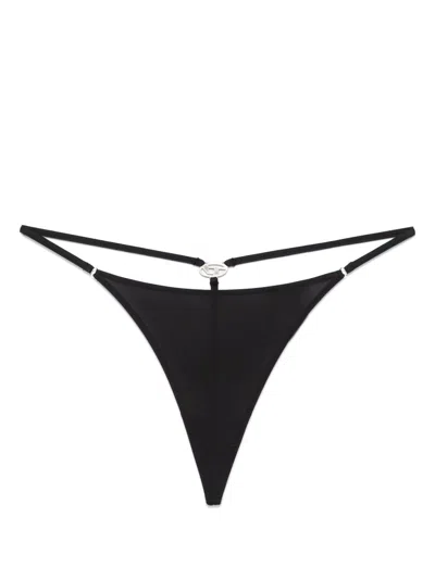 Diesel Denim Strappy Thong Metal Hardware In Black
