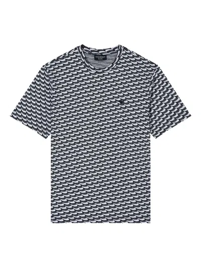 Emporio Armani Asv Icon Jacquard Jersey Jumper With Op-art Motif In Gray