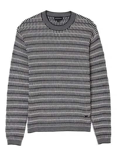 Emporio Armani Mens Navy French Oak Cabk Patterned Crewneck Knitted-wool Jumper