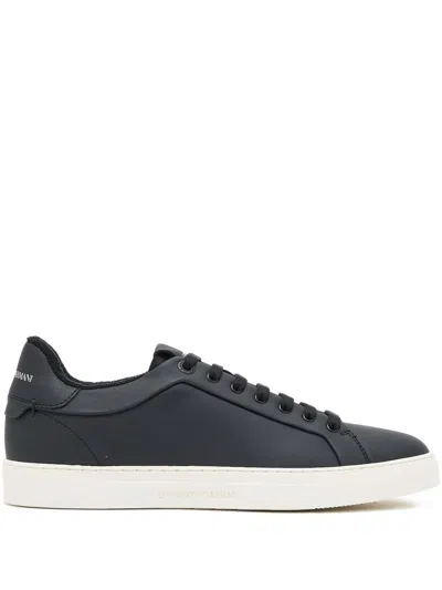 Emporio Armani Lace-up Leather Sneakers In Black