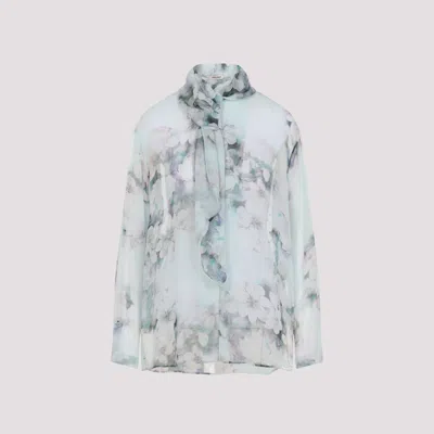 Alberta Ferretti Floral Print Chiffon Blouse With Knot Tie In Blue