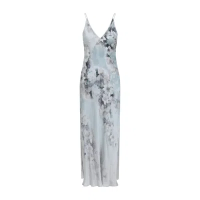 Alberta Ferretti Floral Print Maxi Dress With V-neckline In Blue
