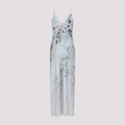 Alberta Ferretti Floral Print Maxi Dress With V-neckline In Blue