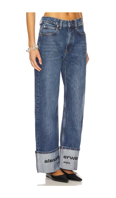 Alexander Wang Mid Rise Straight Jean With Embroidered Cuff In Blue