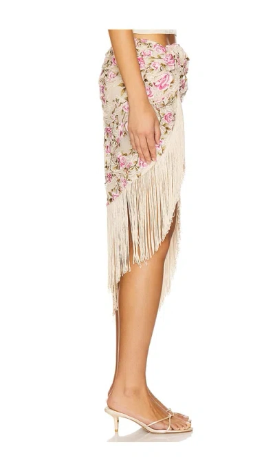 For Love & Lemons Esme Rose Embroidered Asymmetrical Skirt In Neutral