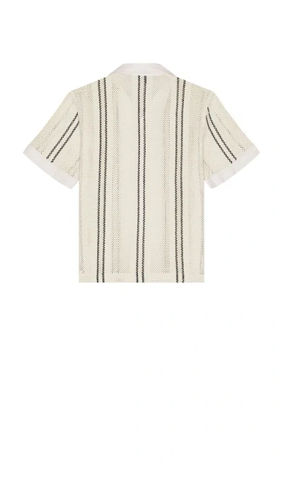 Reiss Mens Off White Navy Opal Striped Cotton-blend Shirt