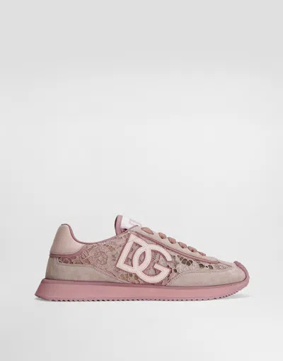Dolce & Gabbana Dg Cushion Sneakers In Lace And Calfskin In Pattern
